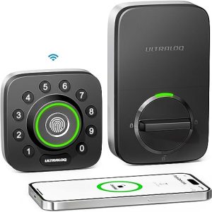ULTRALOQ U-Bolt Pro WiFi Smart Lock with Door Sensor, 8-in-1 Keyless Entry Door Lock with Built-in WiFi, Fingerprint ID, Smartphone, Auto Unlock, WiFi Door Lock, WiFi Deadbolt, ANSI Grade 1 Certified